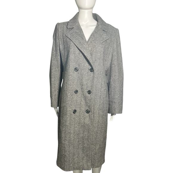Vtg Alorna Sz M Wool Nylon Full Length Coat Trench Gray Black Herringbone Tweed - Picture 1 of 15